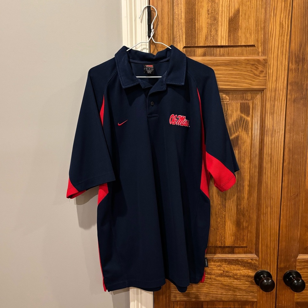 Navy Blue and Red Ole Miss Polo Shirt (Size: XL)